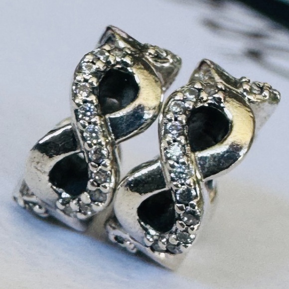 PAIR❗️ Pandora Infinite Love Clear CZ & Sterling Silver 925 Spacers Charms - Picture 2 of 7